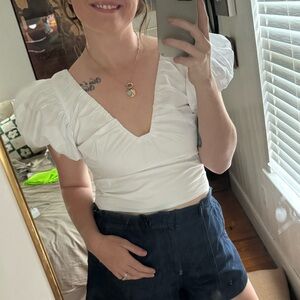 Abercrombie Drama Puff Sleeve Poplin Top